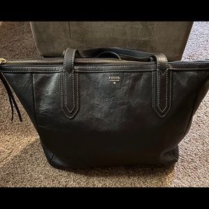 Fossil black leather tote